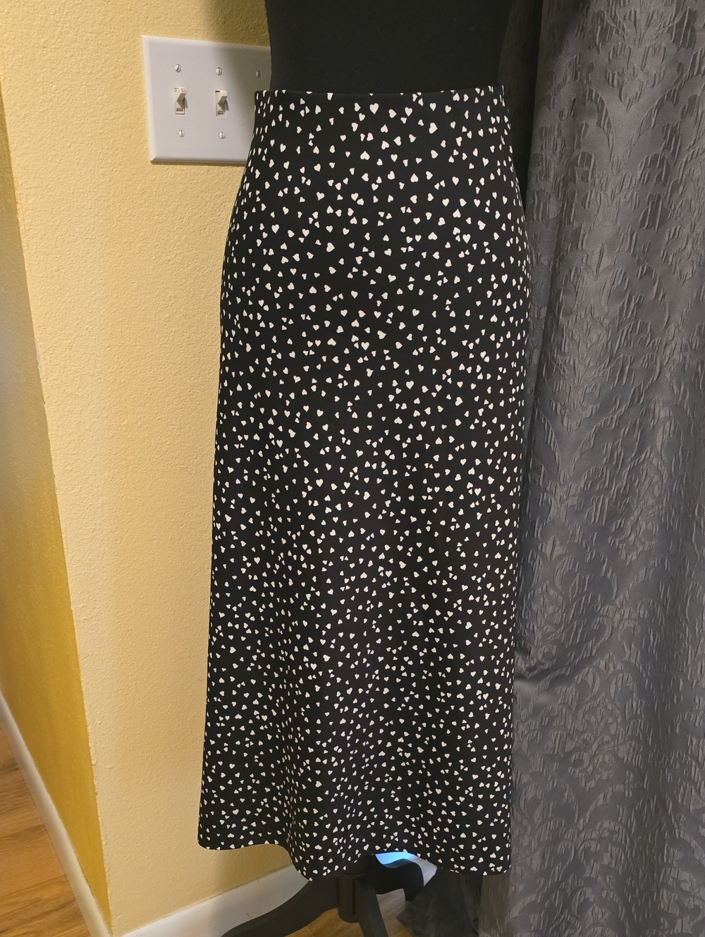 a new day Black Midi Skirt with White Heart Print